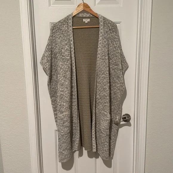 World Market One Size Kimono Cardigan Poncho Duster L XL 1X 2X 3X Pockets Taupe - Picture 11 of 12
